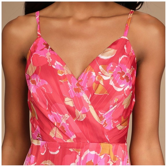 Lulus All About Love Red Floral Print Midi Dress size xs xsmall - Picture 3 of 8